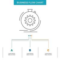 acción. rápido. actuación. proceso. diseño de diagrama de flujo empresarial de velocidad con 3 pasos. icono de línea para el lugar de plantilla de fondo de presentación para texto vector