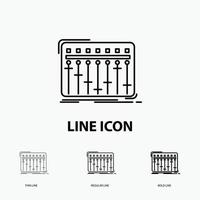 Console. dj. mixer. music. studio Icon in Thin. Regular and Bold Line Style. Vector illustration