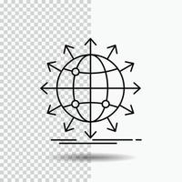 globe. network. arrow. news. worldwide Line Icon on Transparent Background. Black Icon Vector Illustration