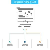 synchronization. sync. information. data. computer Business Flow Chart Design with 3 Steps. Line Icon For Presentation Background Template Place for text vector