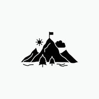 achievement. flag. mission. mountain. success Glyph Icon. Vector isolated illustration