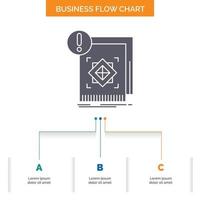 structure. standard. infrastructure. information. alert Business Flow Chart Design with 3 Steps. Glyph Icon For Presentation Background Template Place for text. vector