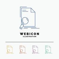 Analysis. document. file. find. page 5 Color Line Web Icon Template isolated on white. Vector illustration