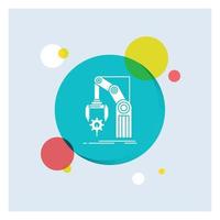 Automation. factory. hand. mechanism. package White Glyph Icon colorful Circle Background vector