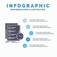 que hacer. tarea. lista. controlar. plantilla de infografía de tiempo para sitio web y presentación. icono de glifo gris con ilustración de vector de estilo infográfico azul.