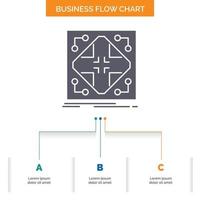 datos. infraestructura. la red. matriz. diseño de diagrama de flujo de negocios de cuadrícula con 3 pasos. icono de glifo para el lugar de plantilla de fondo de presentación para texto. vector