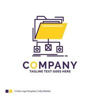 Company Name Logo Design For backup. data. files. folder. network. Purple and yellow Brand Name Design with place for Tagline. Creative Logo template for Small and Large Business. vector