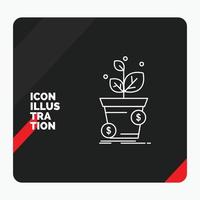 fondo de presentación creativa rojo y negro para dólar. crecimiento. maceta. lucro. icono de línea de negocio vector