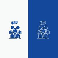 group. business. meeting. people. team Line and Glyph web Button in Blue color Vertical Banner for UI and UX. website or mobile application vector