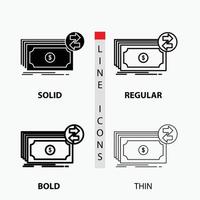 Banknotes. cash. dollars. flow. money Icon in Thin. Regular. Bold Line and Glyph Style. Vector illustration