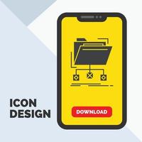 backup. data. files. folder. network Glyph Icon in Mobile for Download Page. Yellow Background vector