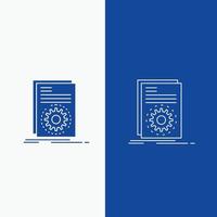 Code. executable. file. running. script Line and Glyph web Button in Blue color Vertical Banner for UI and UX. website or mobile application vector