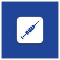 Blue Round Button for syringe. injection. vaccine. needle. shot Glyph icon vector