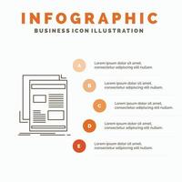 noticias. Boletin informativo. periódico. medios de comunicación. plantilla de infografías de papel para sitio web y presentación. icono de línea gris con ilustración de vector de estilo infográfico naranja