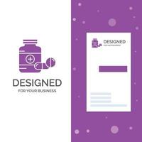 Business Logo for medicine. Pill. capsule. drugs. tablet. Vertical Purple Business .Visiting Card template. Creative background vector illustration