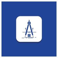 Blue Round Button for Design. measure. product. refinement. Development Glyph icon vector