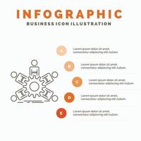 equipo. grupo. liderazgo. negocio. plantilla de infografías de trabajo en equipo para sitio web y presentación. icono de línea gris con ilustración de vector de estilo infográfico naranja