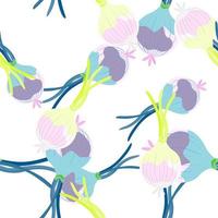 Hand drawn onion bulb seamless pattern. Onion in doodle style endless wallpaper. vector