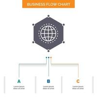 Network. Global. data. Connection. Business Business Flow Chart Design with 3 Steps. Glyph Icon For Presentation Background Template Place for text. vector