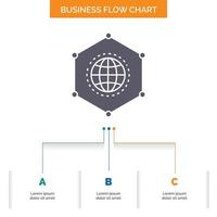 la red. global. datos. conexión. diseño de diagrama de flujo empresarial con 3 pasos. icono de glifo para el lugar de plantilla de fondo de presentación para texto. vector