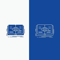 knowledge. book. eye. view. growth Line and Glyph web Button in Blue color Vertical Banner for UI and UX. website or mobile application vector