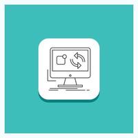 Round Button for update. app. application. install. sync Line icon Turquoise Background vector