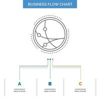 en todo el mundo. comunicación. conexión. Internet. diseño de diagrama de flujo de negocios de red con 3 pasos. icono de línea para el lugar de plantilla de fondo de presentación para texto vector