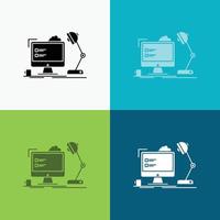 workplace. workstation. office. lamp. computer Icon Over Various Background. glyph style design. designed for web and app. Eps 10 vector illustration