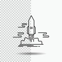 launch. Publish. App. shuttle. space Line Icon on Transparent Background. Black Icon Vector Illustration