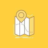 gps. location. map. navigation. route Flat Line Filled Icon. Beautiful Logo button over yellow background for UI and UX. website or mobile application vector