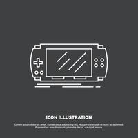 consola. dispositivo. juego. juego de azar. icono de psp. símbolo de vector de línea para ui y ux. sitio web o aplicación móvil