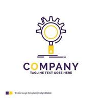 Company Name Logo Design For seo. search. optimization. process. setting. Purple and yellow Brand Name Design with place for Tagline. Creative Logo template for Small and Large Business. vector