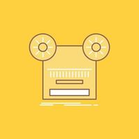 Record. recording. retro. tape. music Flat Line Filled Icon. Beautiful Logo button over yellow background for UI and UX. website or mobile application vector