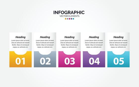 Horizontal Infographic business marketing vector design colorful template folder 5 options or steps in minimal style.