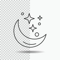 luna. noche. estrella. clima. icono de línea espacial sobre fondo transparente. ilustración de vector de icono negro