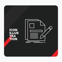Red and Black Creative presentation Background for document. file. page. pen. Resume Line Icon vector