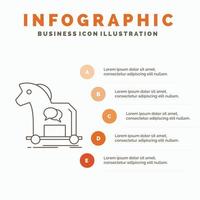 Cybercrime. horse. internet. trojan. virus Infographics Template for Website and Presentation. Line Gray icon with Orange infographic style vector illustration