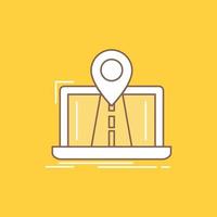 Navigation. Map. System. GPS. Route Flat Line Filled Icon. Beautiful Logo button over yellow background for UI and UX. website or mobile application vector