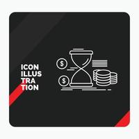 Red and Black Creative presentation Background for Hourglass. management. money. time. coins Line Icon vector