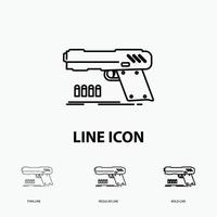 gun. handgun. pistol. shooter. weapon Icon in Thin. Regular and Bold Line Style. Vector illustration