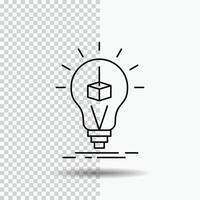 3d Cube. idea. bulb. printing. box Line Icon on Transparent Background. Black Icon Vector Illustration