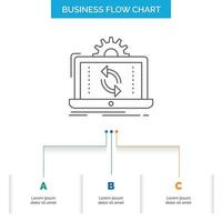 datos. Procesando. análisis. informes sincronice el diseño del diagrama de flujo empresarial con 3 pasos. icono de línea para el lugar de plantilla de fondo de presentación para texto vector