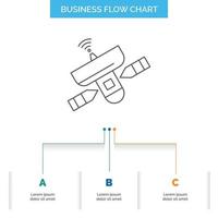 satellite. antenna. radar. space. Signal Business Flow Chart Design with 3 Steps. Line Icon For Presentation Background Template Place for text vector