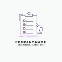 checklist. check. expertise. list. clipboard Purple Business Logo Template. Place for Tagline vector