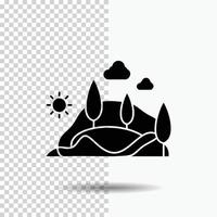 Cerro. paisaje. naturaleza. montaña. icono de glifo de árbol sobre fondo transparente. icono negro vector