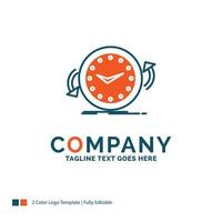 Backup. clock. clockwise. counter. time Logo Design. Blue and Orange Brand Name Design. Place for Tagline. Business Logo template. vector