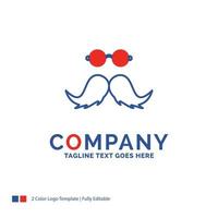 Company Name Logo Design For moustache. Hipster. movember. male. men. Blue and red Brand Name Design with place for Tagline. Abstract Creative Logo template for Small and Large Business. vector