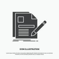 document. file. page. pen. Resume Icon. glyph vector gray symbol for UI and UX. website or mobile application