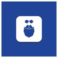 Blue Round Button for moustache. Hipster. movember. beared. men Glyph icon vector