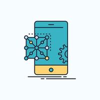 Api. Application. coding. Development. Mobile Flat Icon. green and Yellow sign and symbols for website and Mobile appliation. vector illustration